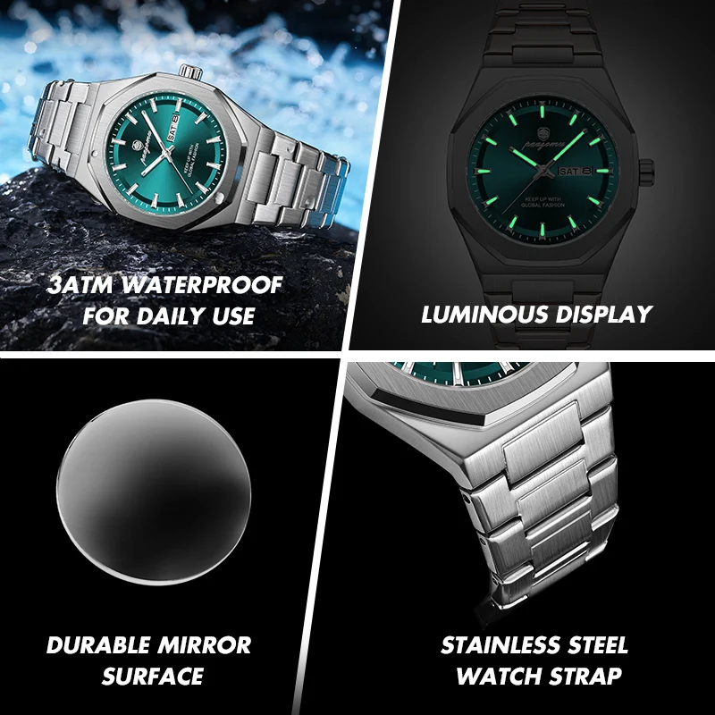 2026 New Luxury Military Man Watch Square Waterproof Luminous Date Week Men Watch Stainless Steel Quartz Men's Watches Reloj+box view 2