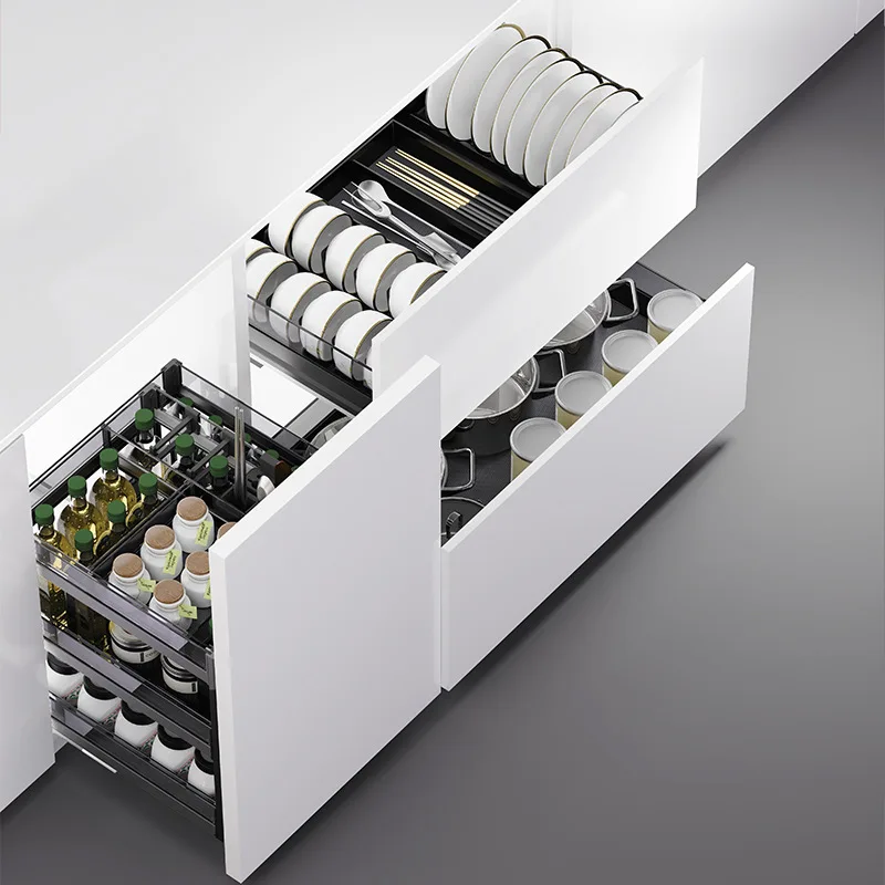 Basket Kitchen Cabinet Drawer Type Double Layer Dishes and Pots Basket Built-in Bowl Rack Seasoning Storage Dish Basket
