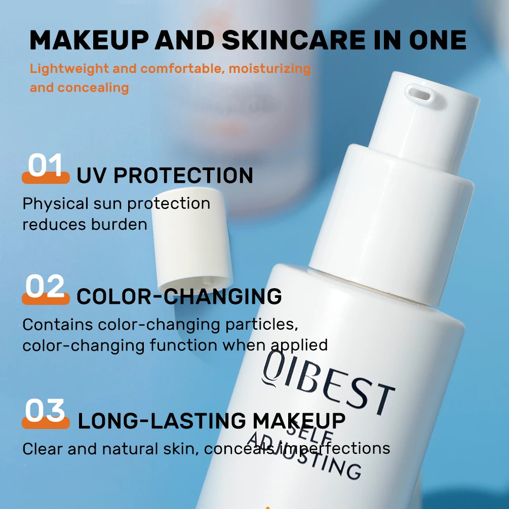 QIBEST カラーチェンジングファンデーション モイスチャライジング SPF 30+ ハイドレーティング ロングウェアリング ウォータープルーフ トラベルカバレッジ メイクアップベース コンシーラー