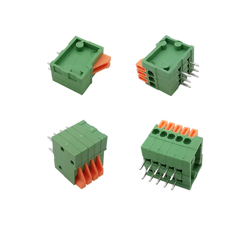 KF141R Pitch 2.54mm PCB Mount Spring Screwsless Right Angle Terminal Blocks Connector 2/3/4/5/6/7/8/9/10Pin 150V 2A for 26-20AWG