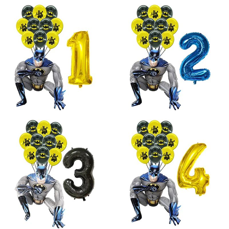 12PCS Cartoon DC Superhero Birthday Batman Balloons Foil 32''Number Balloons Baby Boy Party Decorations My 1 One Year Supplies