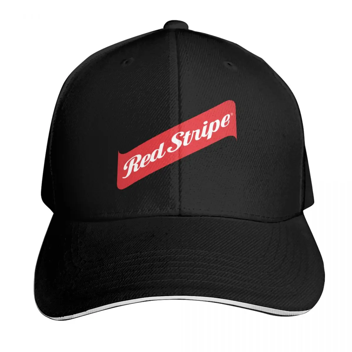 Red Stripe Baseball Cap Snapback Flat Bill Strapback Dad Hat Six Panel Structured Crown