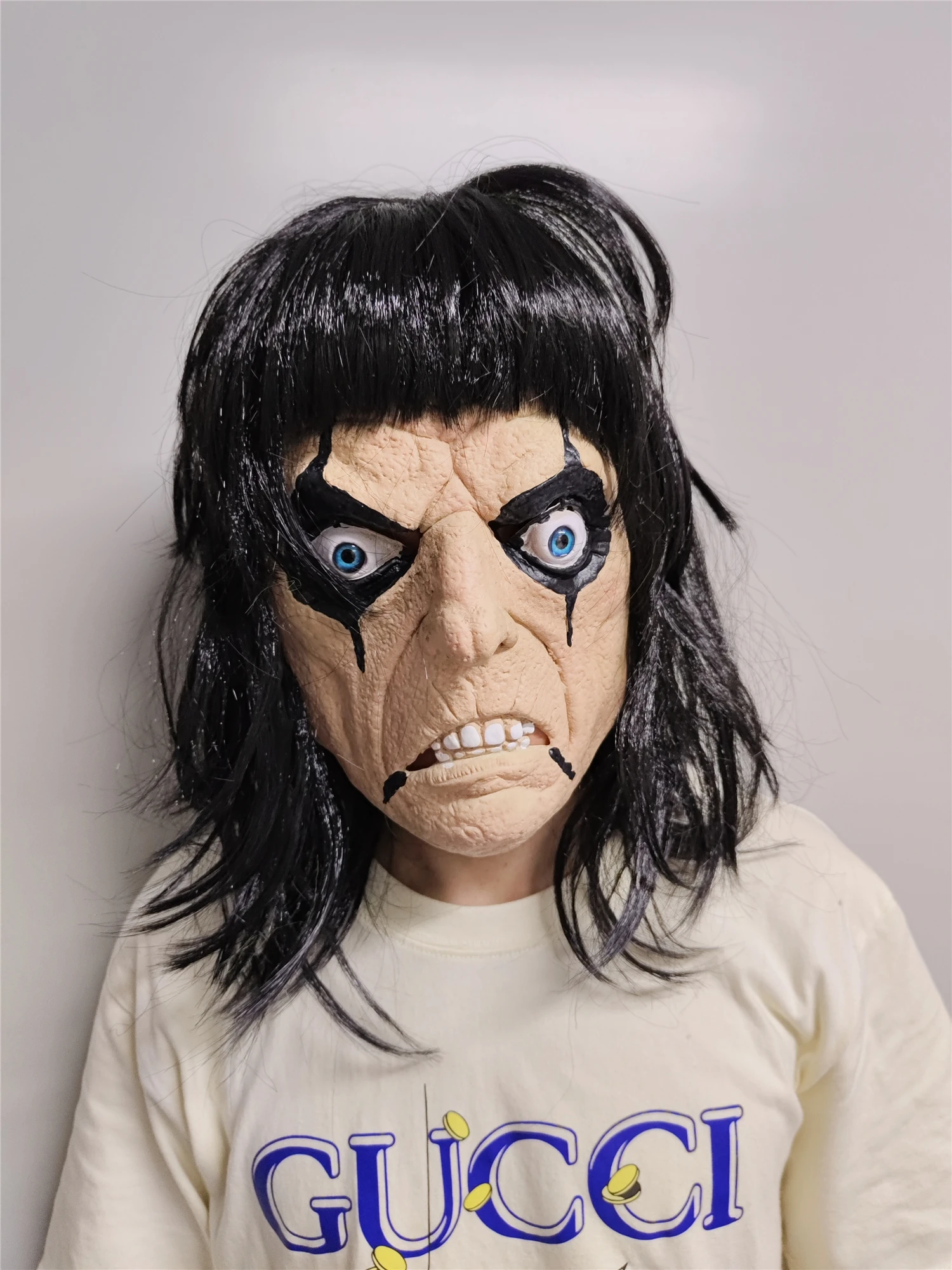 Rock Star Alice Cooper Face Mask Celebrity Full Head Halloween with hair Cosplay Masquerade Costume Party for adult