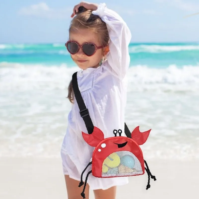 Cute Crab Children Beach Bags Mesh Outdoors Storage Bag Adjustable Kids Crossbody Bag Boys Girls Toys Creative Travel Shell Bag