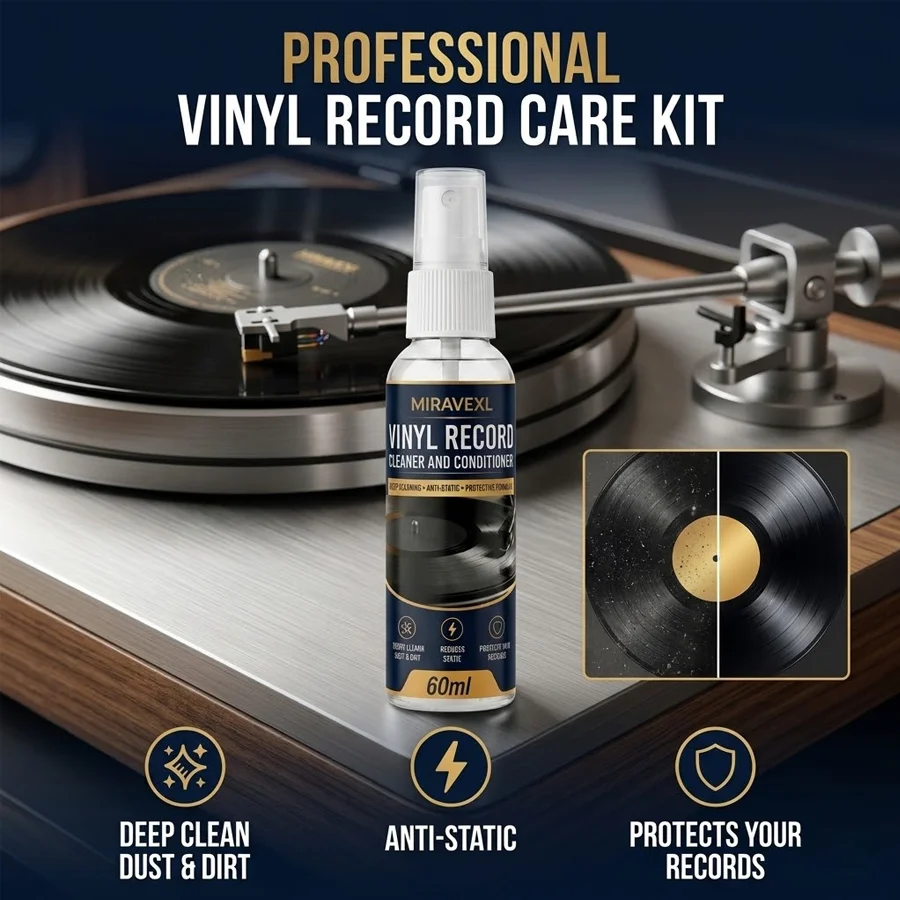 MIRAVEXL Vinyl Record Cleaning Kit: 60ml Spray & Anti-Static Velvet Brush Set — Designed Specifically for Record Maintenance image 2