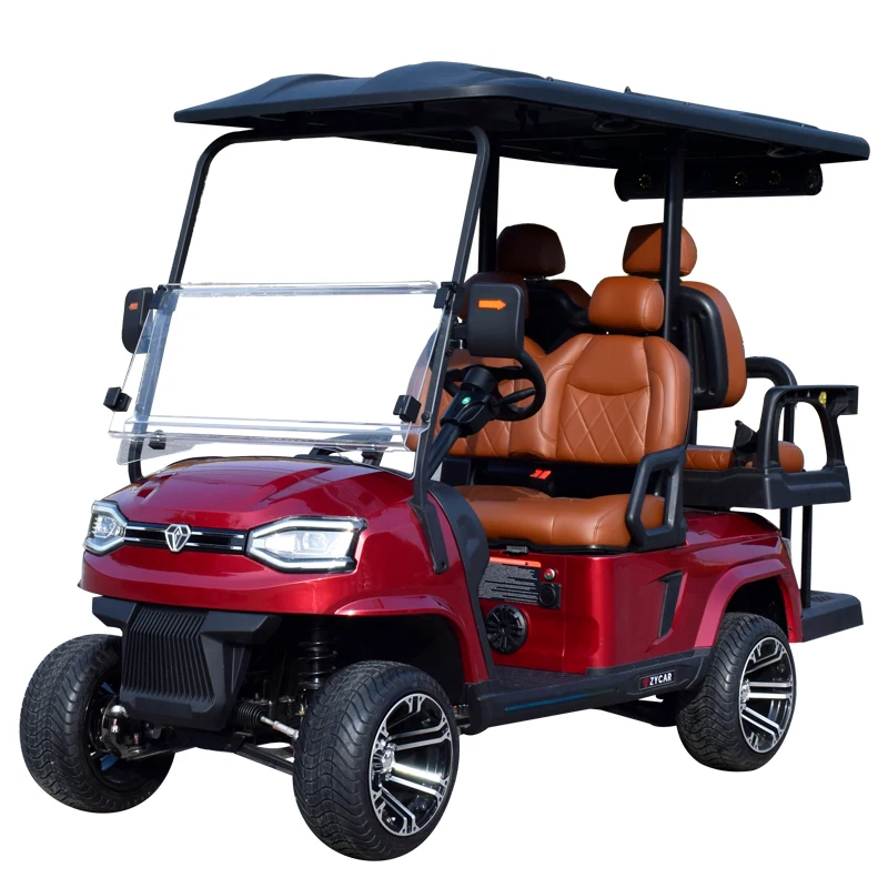 Voiturette de golf électrique 4 places à batterie lithium, configuration 2+2, véhicule utilitaire pour le transport en milieu hôtelier et communautaire