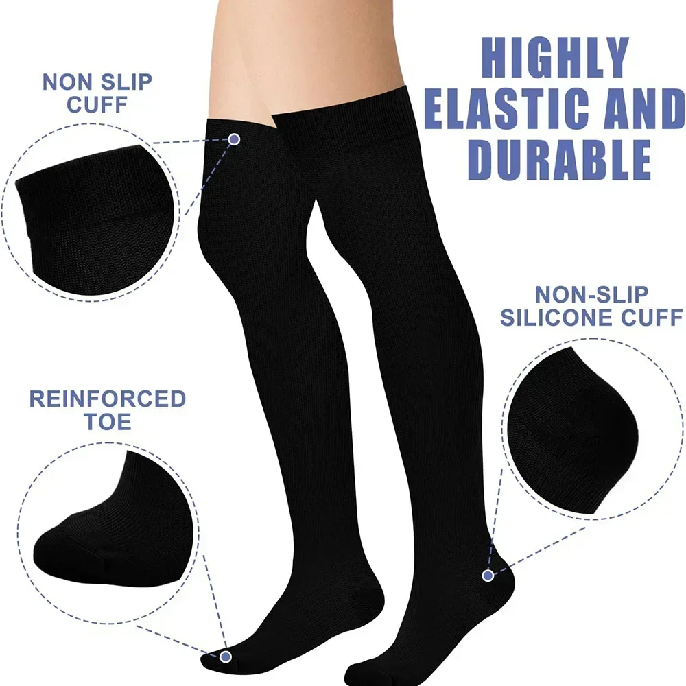 1-3Pairs Black Sport Yoga Thigh High Compression Socks, Compression Stockings Treatment for Running Edema Varicose Veins Nursing