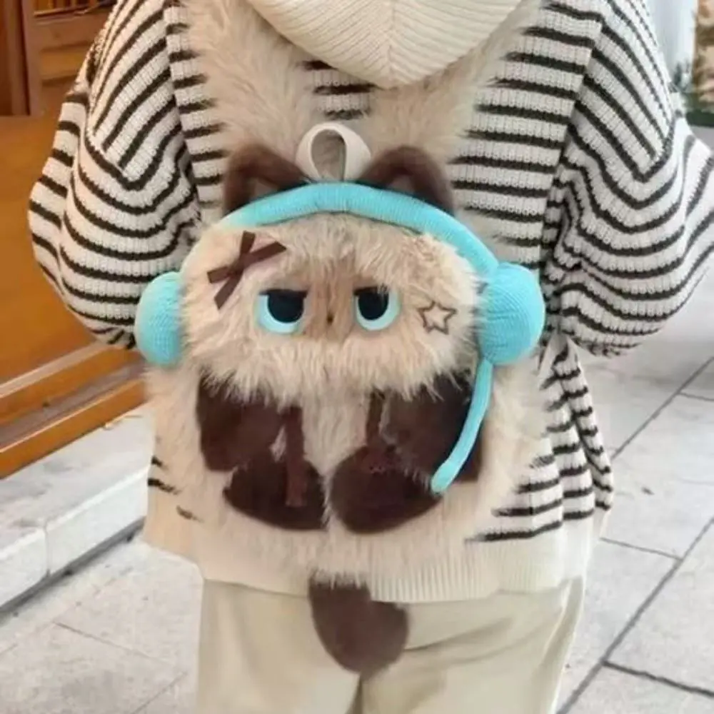 Mochila de Felpa con Diseño de Gato Siamés Kawaii, Aspecto Realista, Simulación de Animal, Bolso de Hombro, Suave y Esponjoso, para Estudiantes, Uso Casual