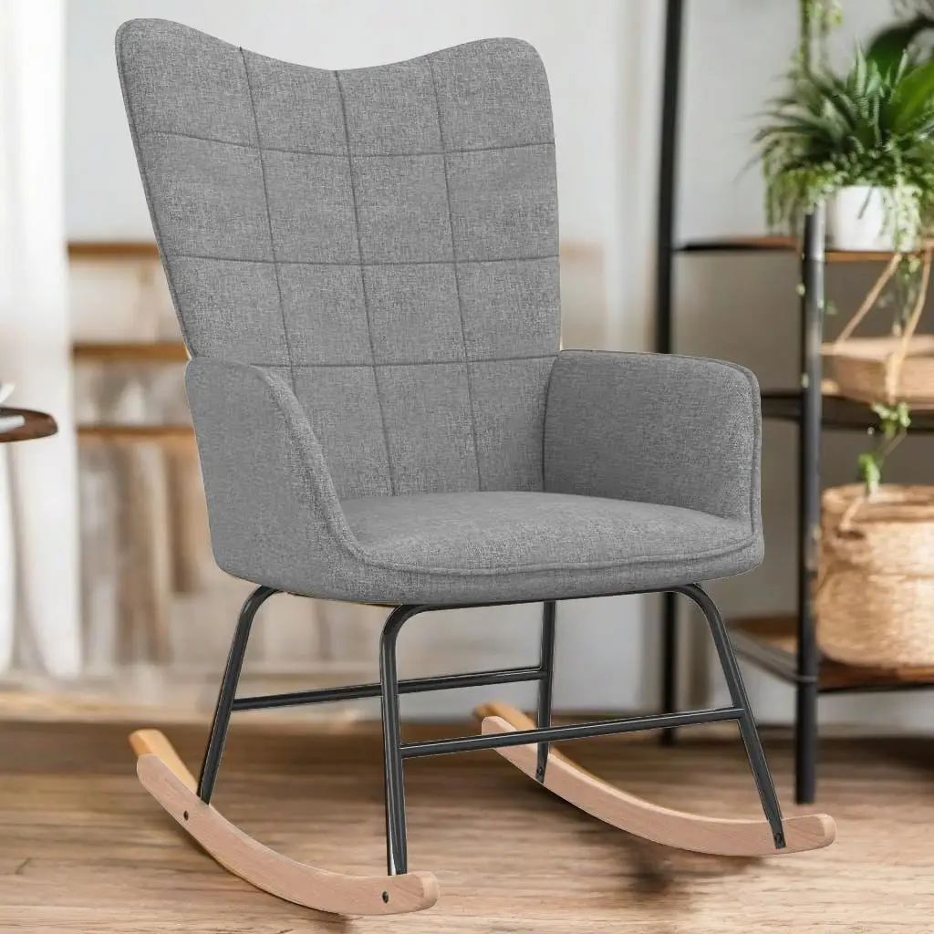 Light Gray Fabric Rocking Chair with Stool - Modern Comfort and Style for Your Living Room