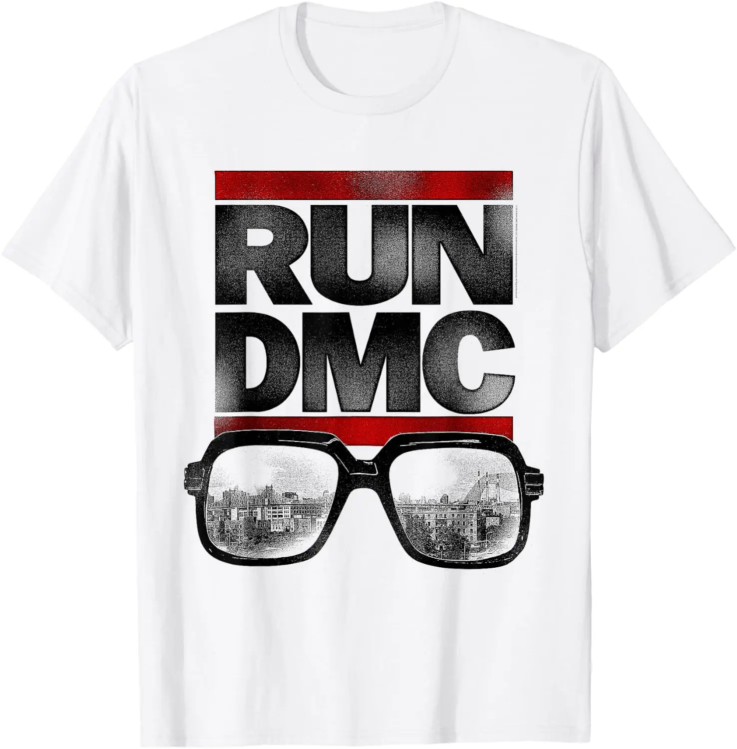 Run DMC Official NYC Glasses T-Shirt Men Vintage Graphic T‑Shirt, Casual Crew Neck Short Sleeve Retro Art Print Tee, Classic Distressed Style Printed Top