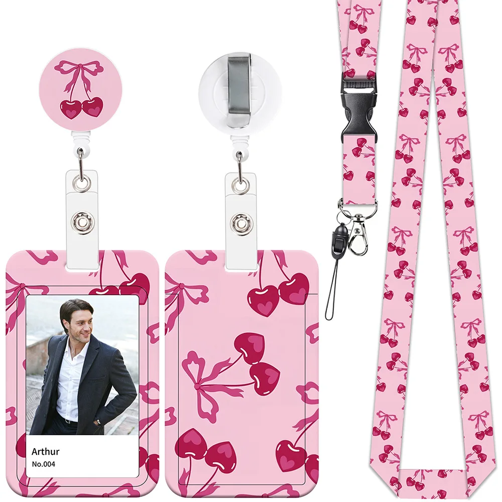 Cute Cherry Pattern ID Card Holder Cute Badge Holder Cartoon Card Cover Student ID Bus Card Case With Clear Window