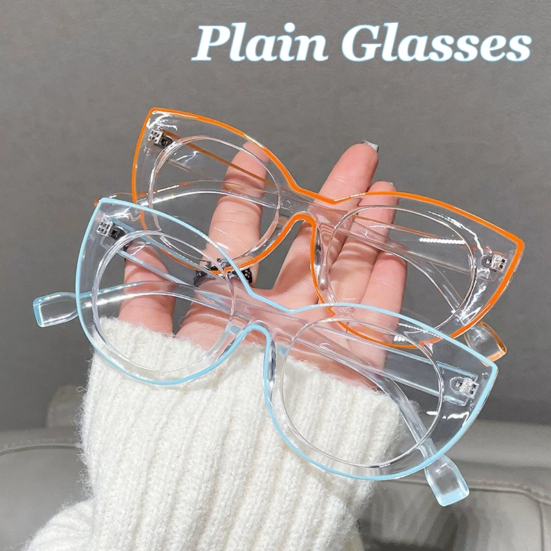 

Unisex New Transparent Frame Flat Glasses Fashionable Design Sense Optical Glasses Cat Eye Anti Blue Light Shooting Glasses