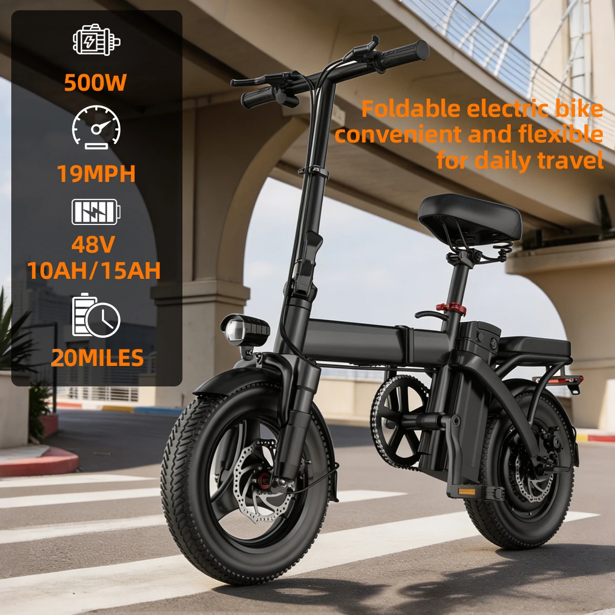 500W adult folding electric bike, 48V removable battery, portable design, suitable for campus commuting