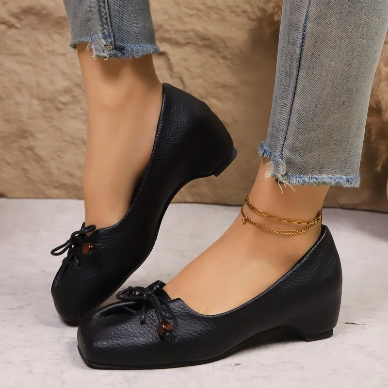 2025 arco retro dentro aumentado mary jane feminino boca rasa deslizamento-on commuter dedo do pé quadrado temperamento único