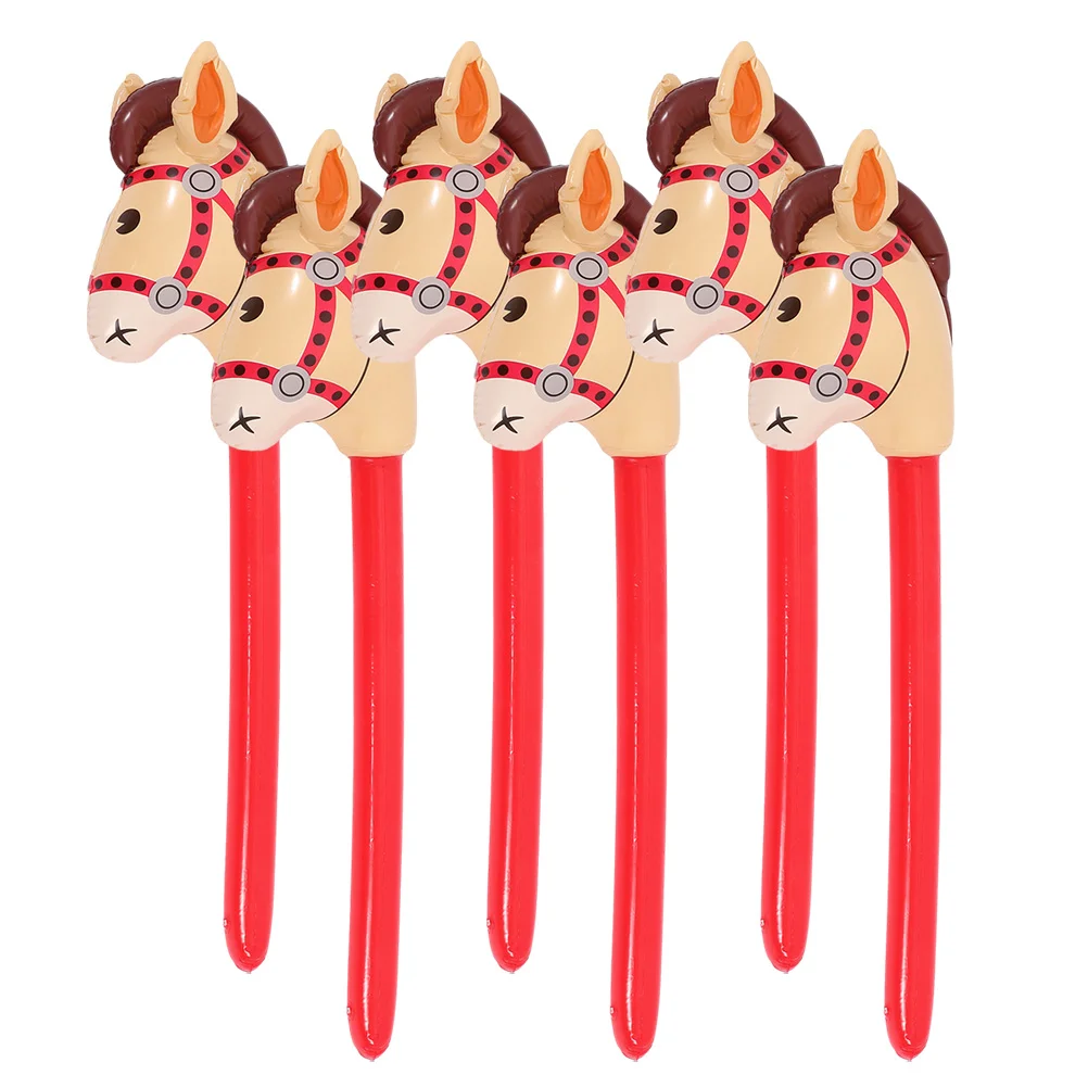 6 Pcs Horse Head Stick Inflatable Cowgirl Horsehead Balloon Sticks Balloons Party Cheering Favors Cheerleader