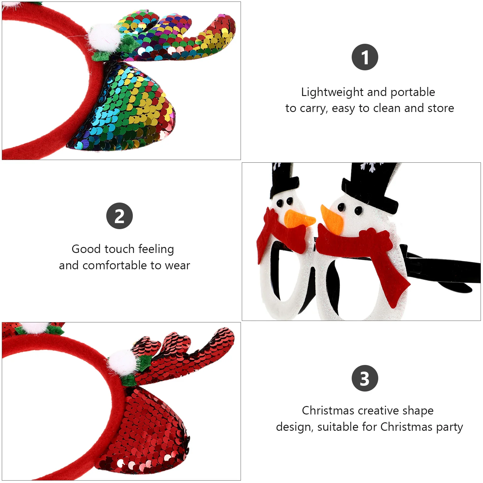 

8Pcs Xmas Hair Hoops Christmas Glasses Frames Party Headbands Photo Props Costume Accessories Xmas Hair Hoops Christmas Hairband