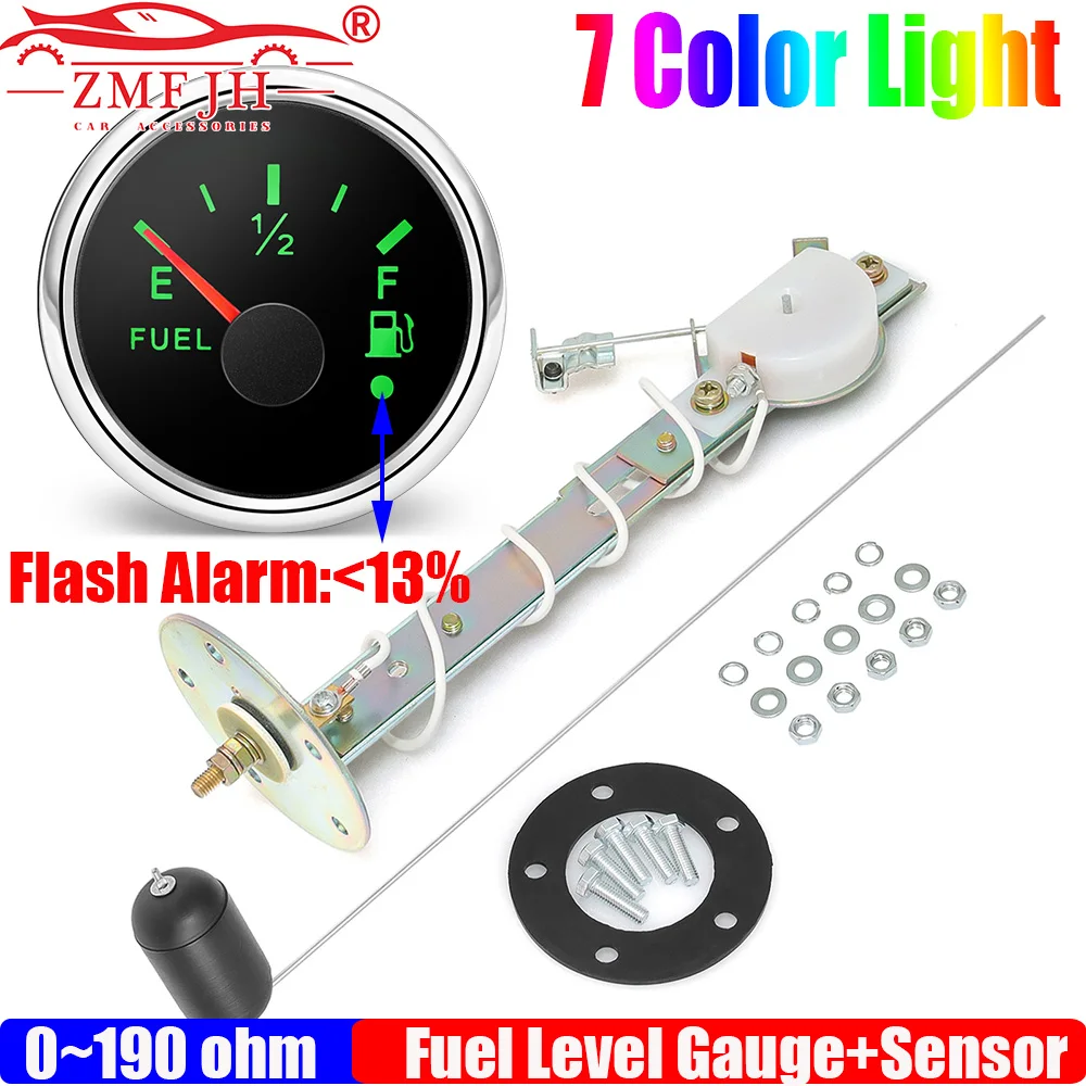

ZMFJH 0-190ohm,240-33ohm 52MM Fuel Level Gauge with Warning Fuel Level Sensor Auto Car Oil Tank Meter Indicator 7 Color Light