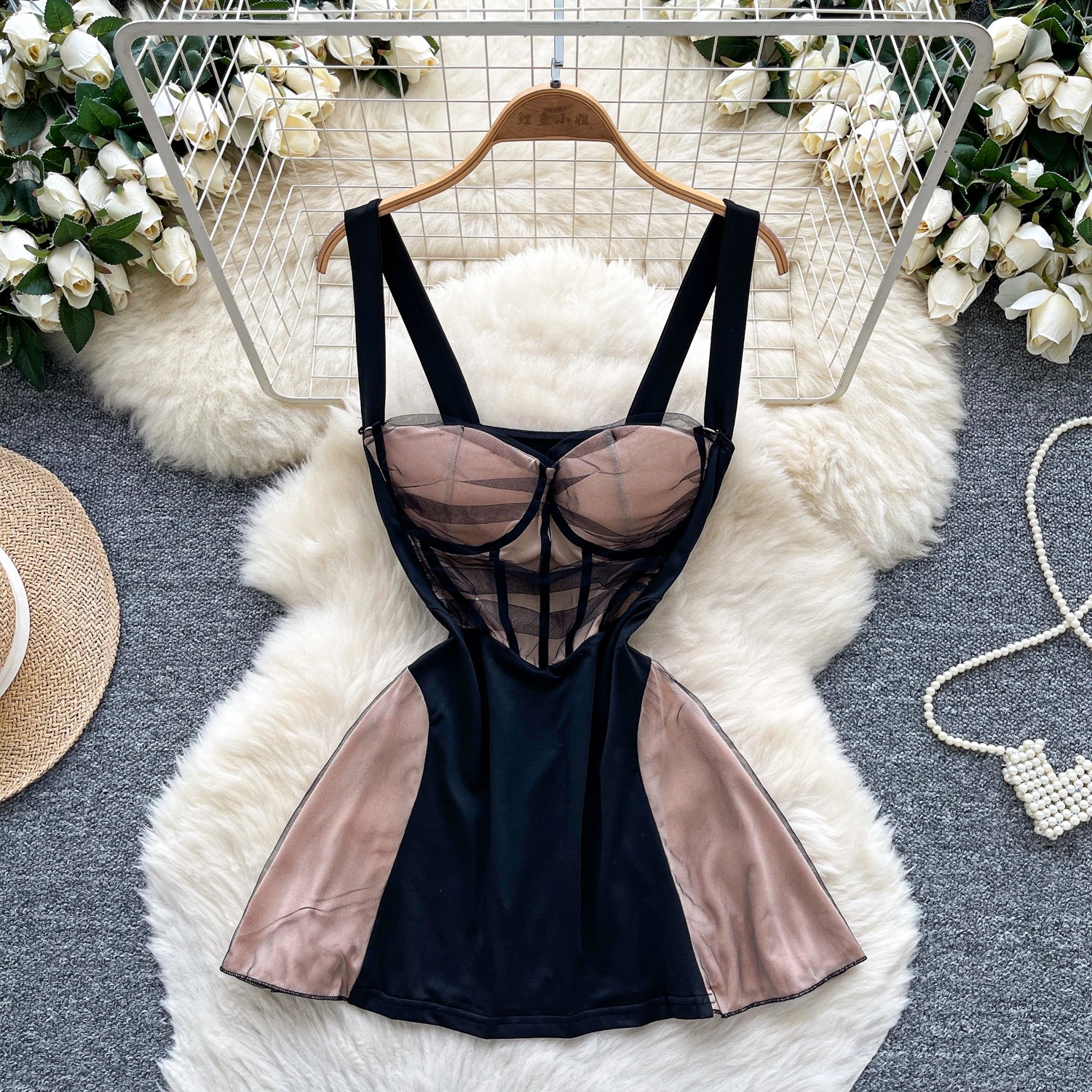 Chic vintage Spliced velour patchwork bodycon Elegant Fairy เกาหลีแฟชั่นผู้หญิงเสื้อผ้าชุดพิธี
