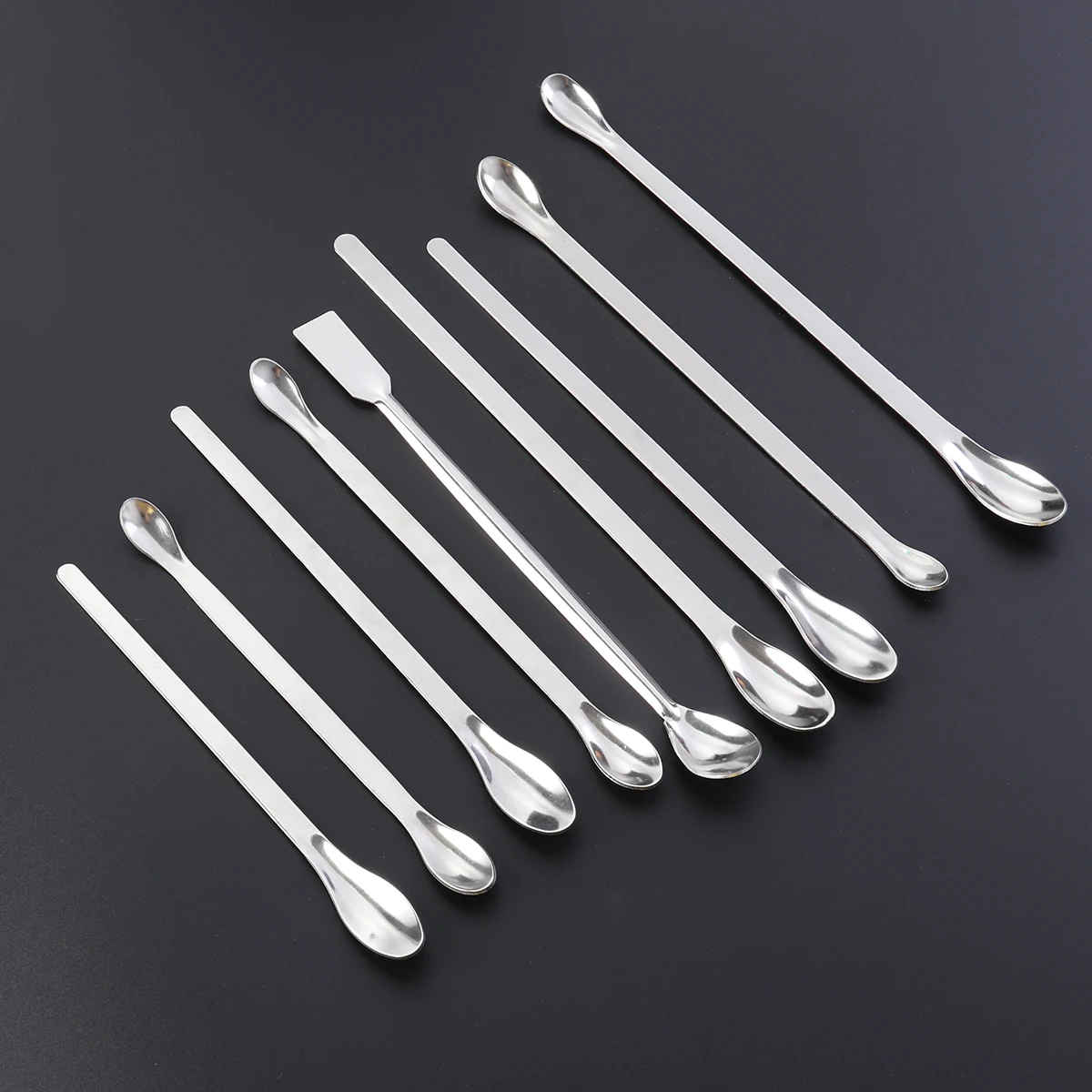 

9pcs Stainless Steel Thickened Medicine Mixing Scoop Lab Granule Solid Home Restaurant Double-Ended Mini