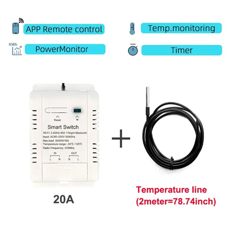 For Tuya Zigbee Smart Switch 20A 3000W Real-Time Temperature And Humidity Monitoring Thermostat