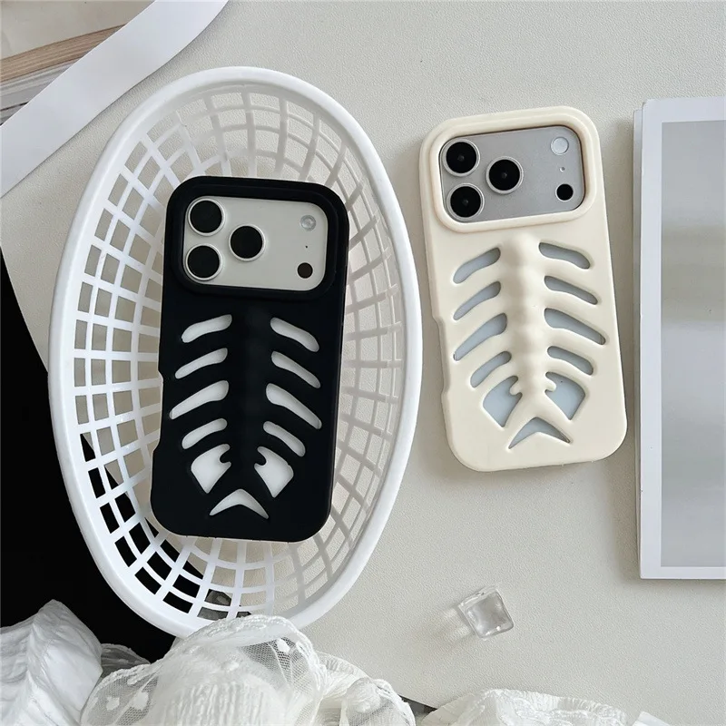 Luxuriöse 3D-Hohlform-Fischgräten-Silikon-Handyhülle für iPhone 17 16 15 14 Plus 13 12 Pro Max Stoßfeste Schutzhülle