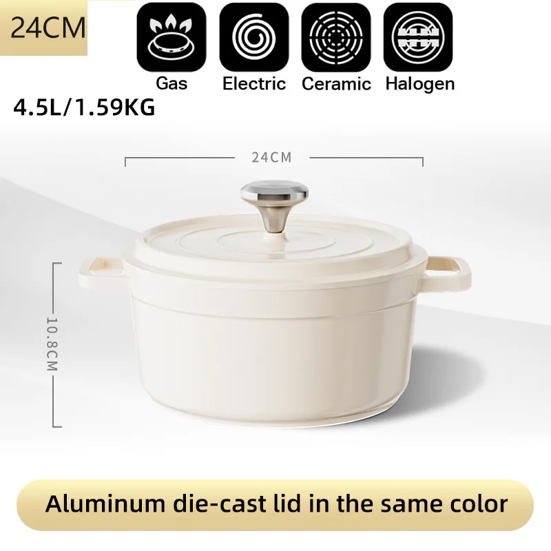 

24cm Nonstick Enamel Stock Pot with Lid Double Handle Saucepan Gas Induction Universal Casserole Nonstick Pan Kitchen Tools