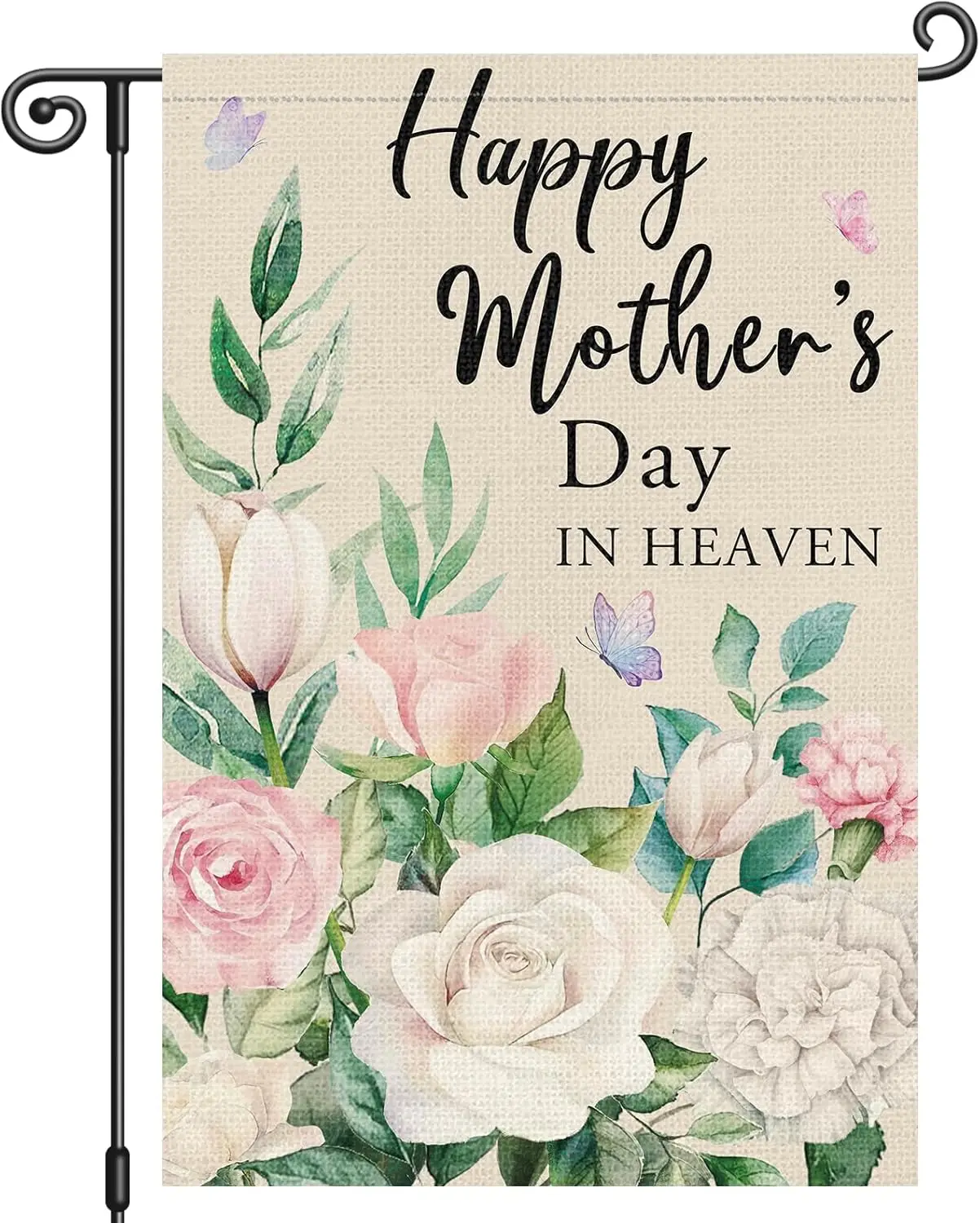 Louise Maelys Happy Mother's Day in Heaven Garden Flag Floral 12x18 Inch Double Sided Cemetery Memorial Carnation Small  WWP zzo