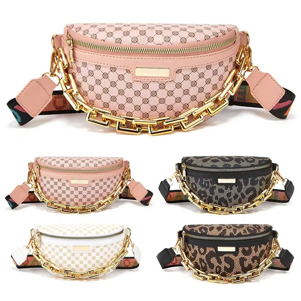 Fashion Leopard Banana Bags for Women Chest Bag Ladies Sling Crossbody Shoulder Bags Chain Waist Fanny Packs Female Phone Purses