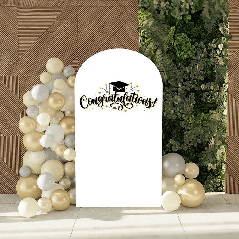 

Mehofond Congratulations Arch Backdrop Adult Graduation Party White Bachelor's Cap Decor Elastic 2-sided Chiara Cover Background