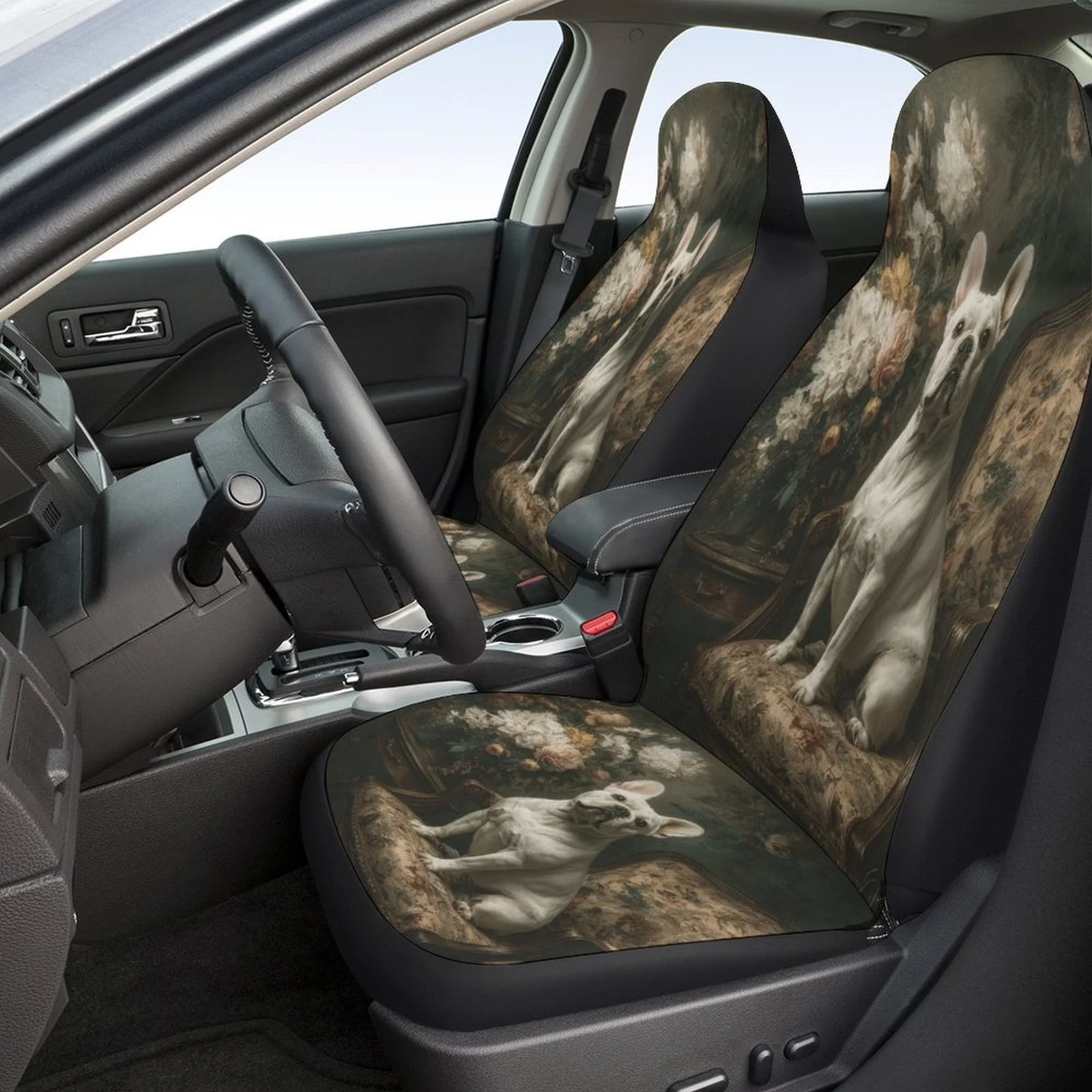 Elegant Dog Portrait Themed Car Seat Cover Set For Most Cars, Decorative Trendy High-quality Car Seat Protector Covers Full Set,