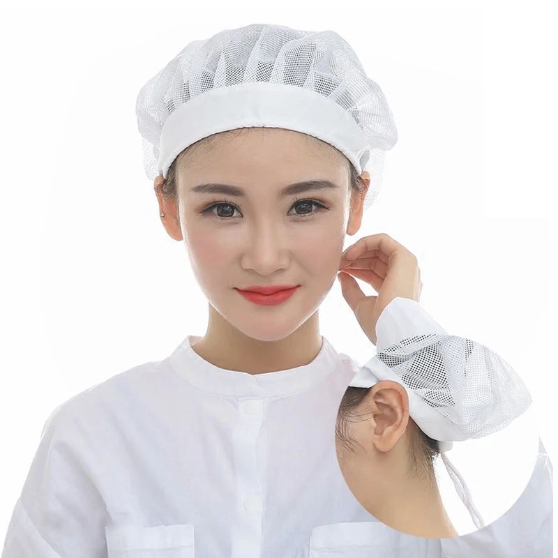 White Adjustable Net Caps Bakery Baking Workshop Work Hat Bouffant Cap Hairnet Food Service Cooking Kitchen Men Women Head Cover