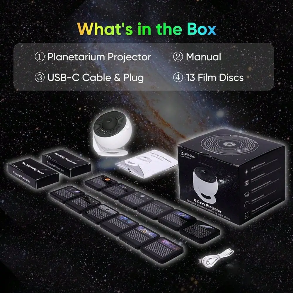 

Bedroom Projector,Image Star Projector Galaxy Light Adjustable Knob, 13 Film Disc Planetarium Projector, 360 Rotation 1 2 Hour