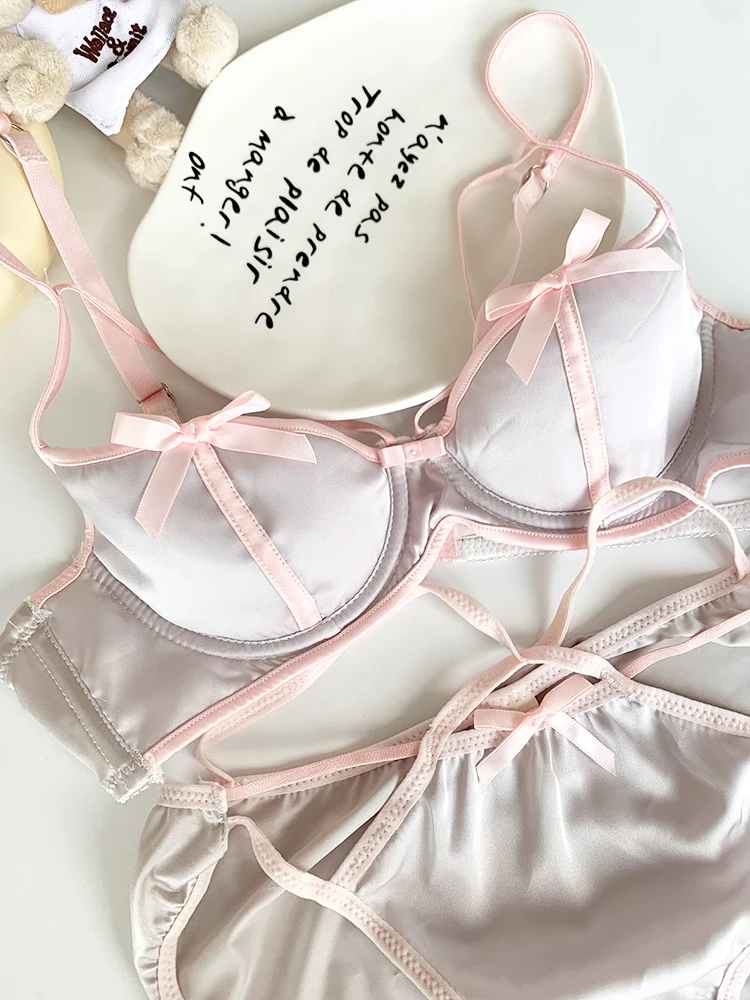MOYISU Pure Girls Lingerie New Color Ding Sexy Bra Underwear Set Girl Underwire Thin Hollow Bow Pure Desire Bra Woman