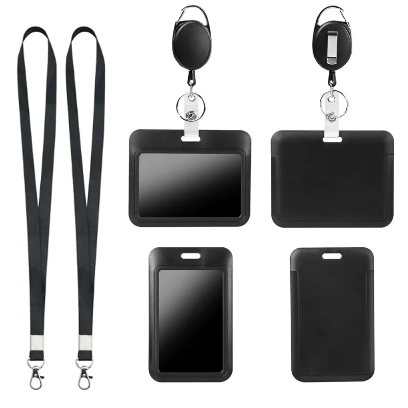 Hard Card Holder for Badge ID Employee Card Bus Pass with Neck Lanyard and Retractable Reel  Durable Plastic Card Case