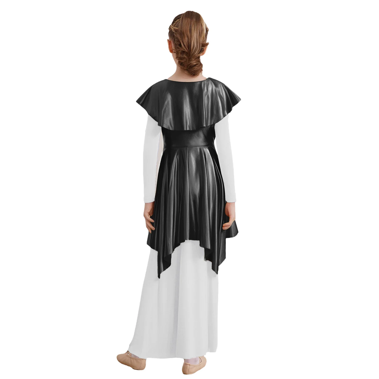 

Girls Lyrical Dance Dress Praise Worship Liturgical Dancewear Costume Metallic Tunic Dress for Church Choir Stage Performance