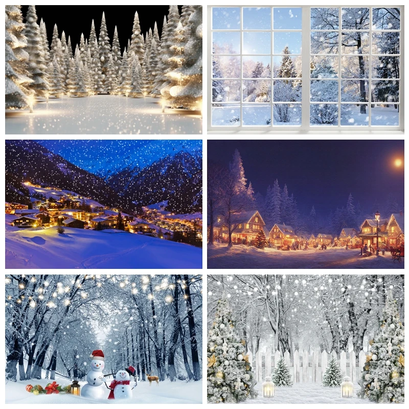 Winter Scene Backdrop Wonderland Snowflake Photography Background Bokeh Glitter Snow Forest Christmas Party Holiday Photo Props