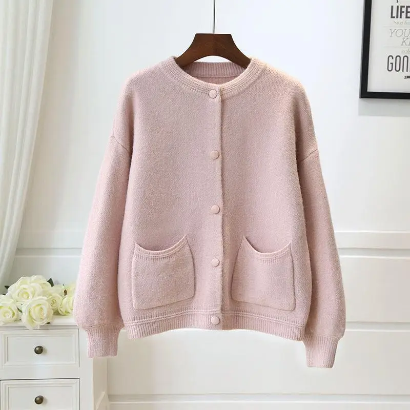 

Elegant Knit Solid Women Cardigan O Neck Full Sleeve Single Breasted All-match Pocket Lady Jacket 2025 Autumn Female Knitwear
