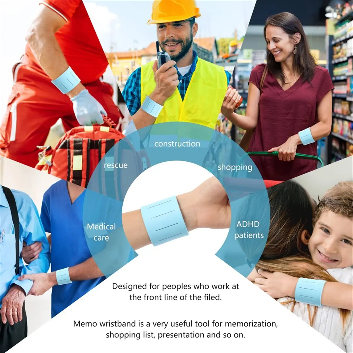 [T69C]Wearable Nurse Notepad Wristbands, 2 Pack Silicone Reminder Bracelet Write on Memo,White
