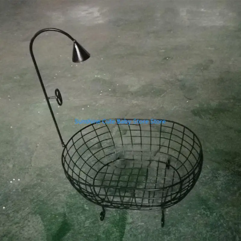 C5AF Newborn Photo Props Basket Children's Photography Assistant Bathtub Photography Iron Art Small Bathtub Props