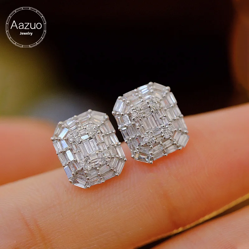 

Aazuo Fine Jewelry Natrual Diamonds 0.80ct Luxury Rectangular Real 18K Gold Stud Earrings Gifted For Women Wedding Party Au750