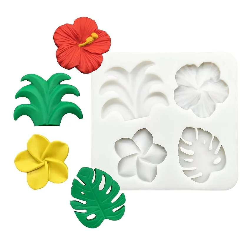 Tropical Flowers Leaves Mold - Hibiscus Plumeria Flower Fondant Silicone Molds,Ideal for Tropical Party Cake Decoration
