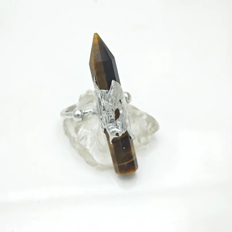 

10 шт. паянных кольцевых шестигранных призм ручной работы, шестигранные кристаллические стержни, камень Тигровый глаз, регулируемые украшения, особый подарок