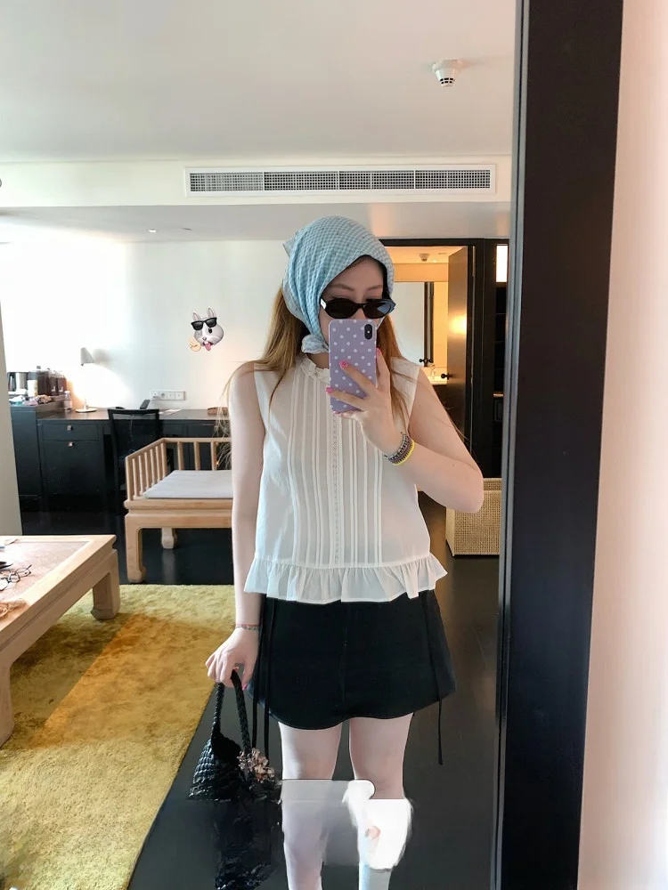 

French Sle Ruffle Trim Svel irt Women's Slim Fit Summer Fre Gentle White Flower Top Casual Loose Hollow out ...