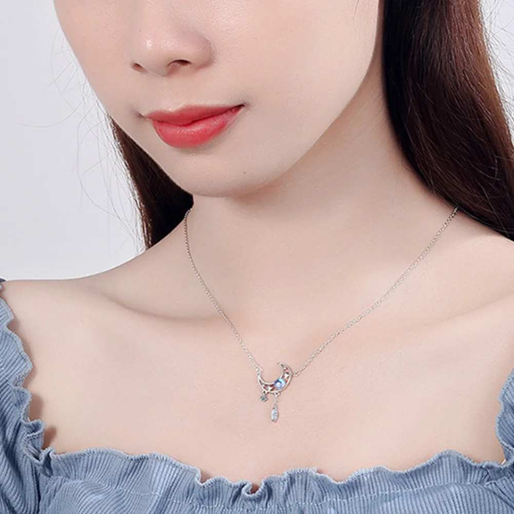 925 Sterling Silver Crystal Moon Jewelry Set Women\'s Beautiful Elegant Necklace Stud Earrings Engagement Jewelry Gifts for Women