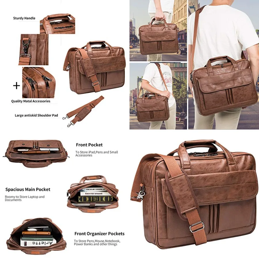 Men's Business Travel Briefcase Leather Handmade Messenger Bags Laptop Bag
