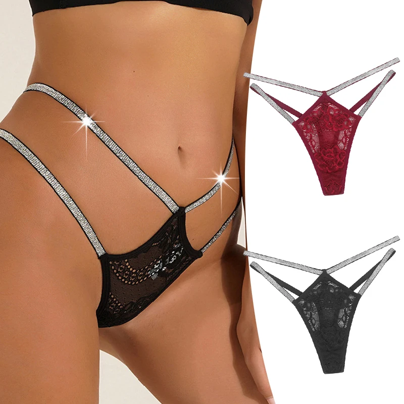 Rhinestone Straps Women G String Knickers Sensual Underwear For Ladies See Through Low Waist Thongs Sexy Briefs 2023 New Panties