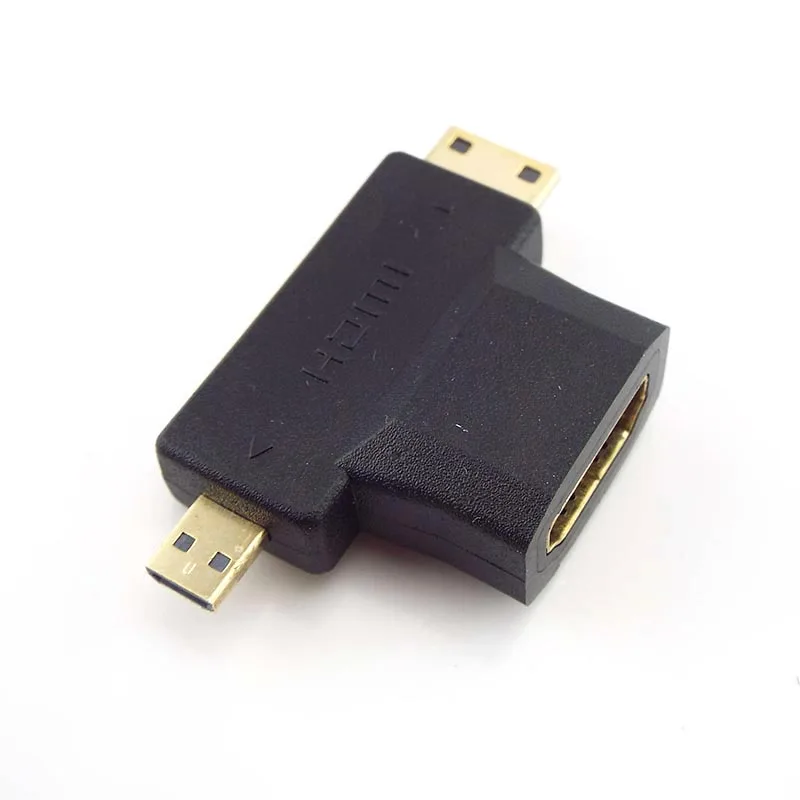 2 In 1 Connector Micro HDMI-compatible Male + Mini Male To 1.4 Standard Female Extender Cable Adapter Converter For HDTV 1080P