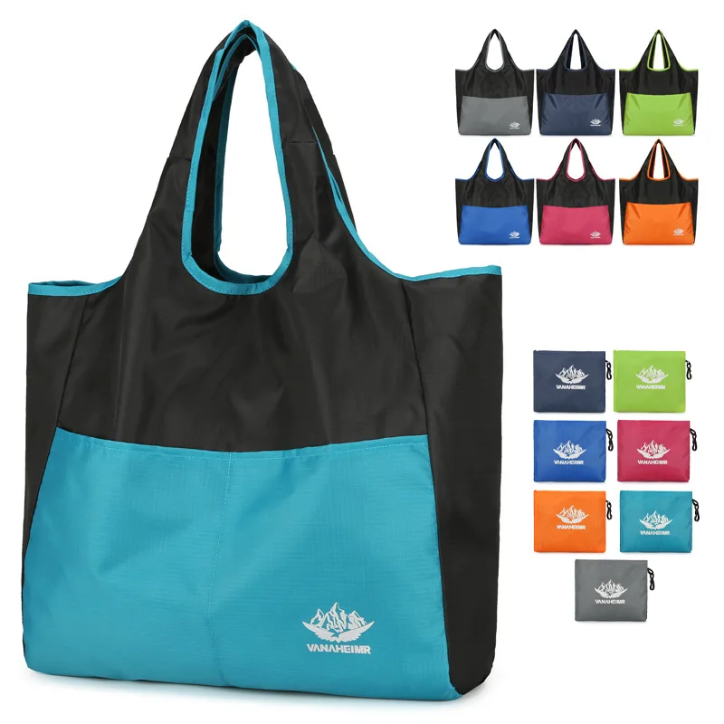 Hand bill of lading shoulder bag, sports travel hand-held, fashionable folding single-shoulder hiking, supermarket shopping bag