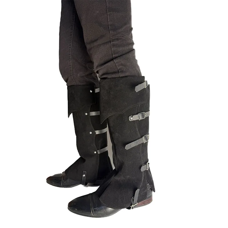 A Pair of Medieval Pirate Boot Covers with Unique Buckle Designs and Embellishments, a Fashionable Gothic-Style Knight Leg Armor Boot Cover