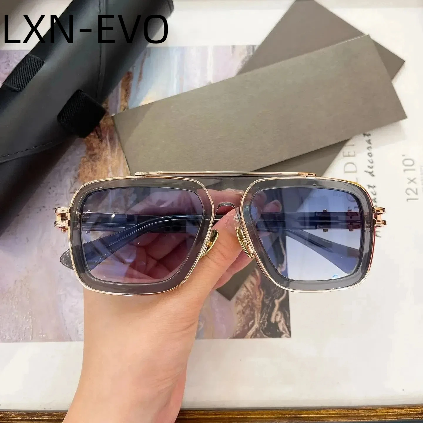 

Оригинальные DTS403 LXN-EVO, классические деловые мужские солнцезащитные очки с градиентными синими линзами, высокое качество, ацетатная квадратная оправа, женские очки для пар